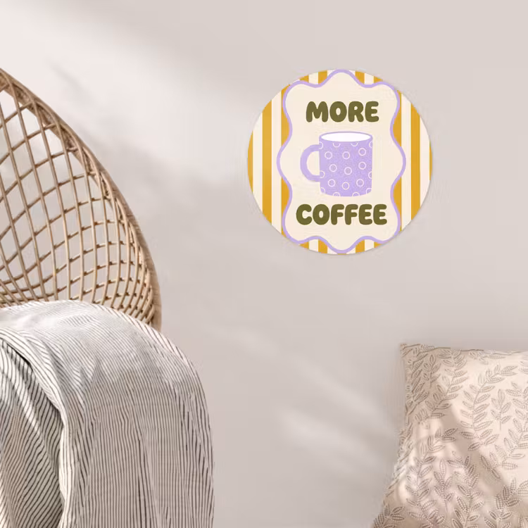 Behangcirkel - More coffee - Geel - Paars - Strepen - Mok — 5