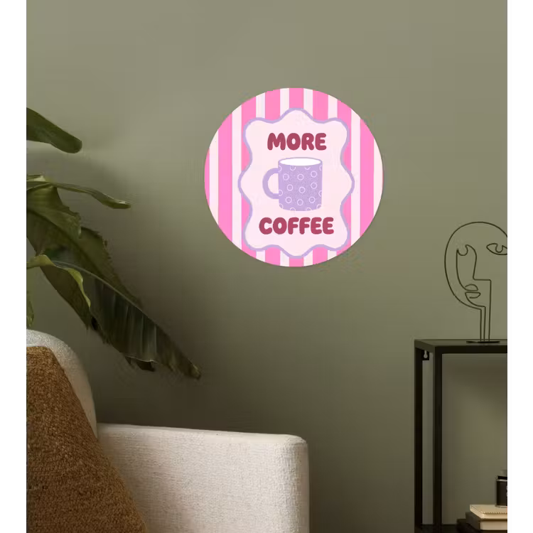 Behangcirkel - More coffee - Roze - Paars - Strepen - Mok — 3