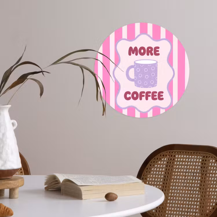 Behangcirkel - More coffee - Roze - Paars - Strepen - Mok — 4