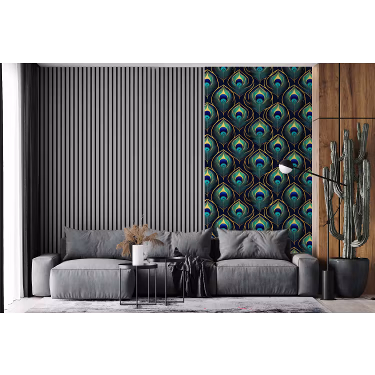 Behang - Pauw - Veren - Groen — 2