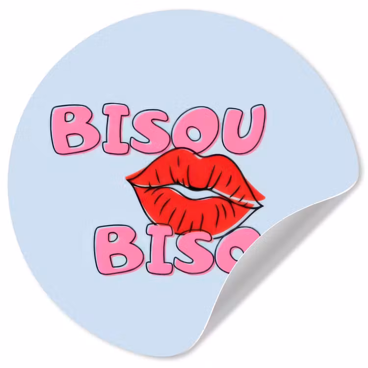 Behangcirkel - Bisou - Blauw - Roze - Lippen — 1