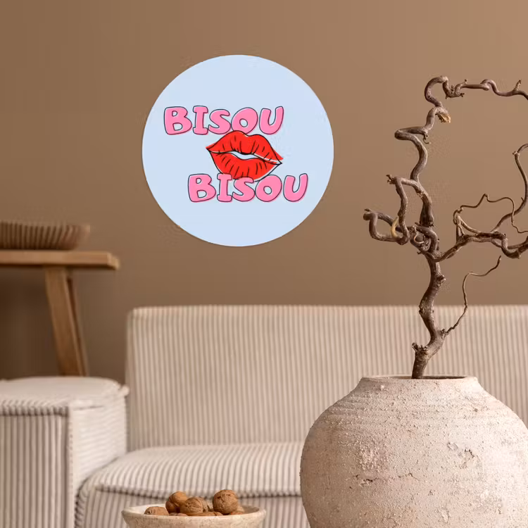Behangcirkel - Bisou - Blauw - Roze - Lippen — 2