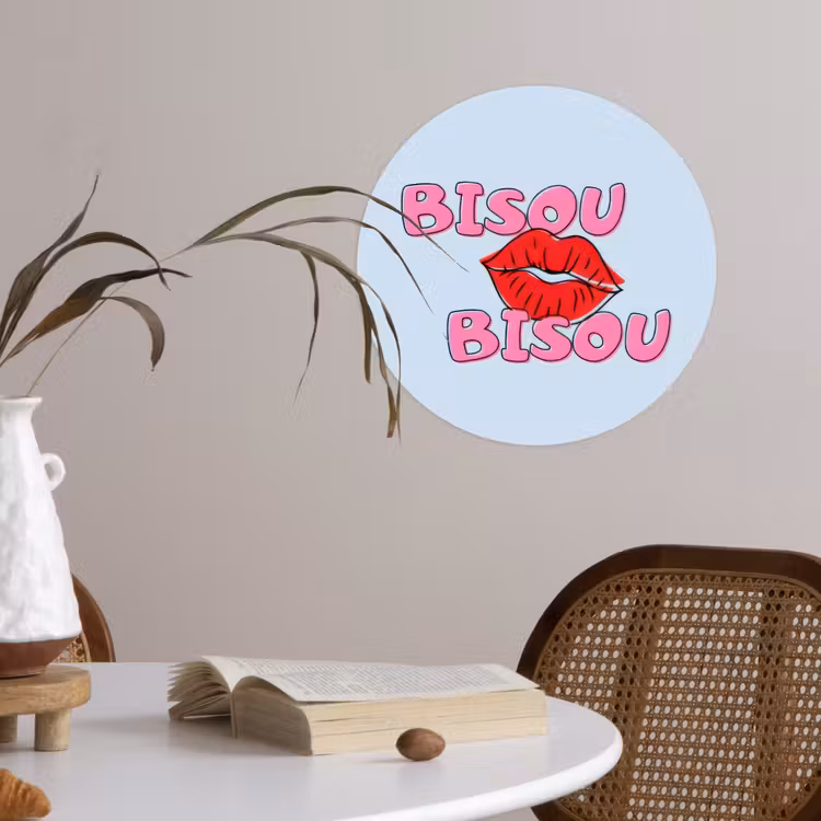 Behangcirkel - Bisou - Blauw - Roze - Lippen — 4
