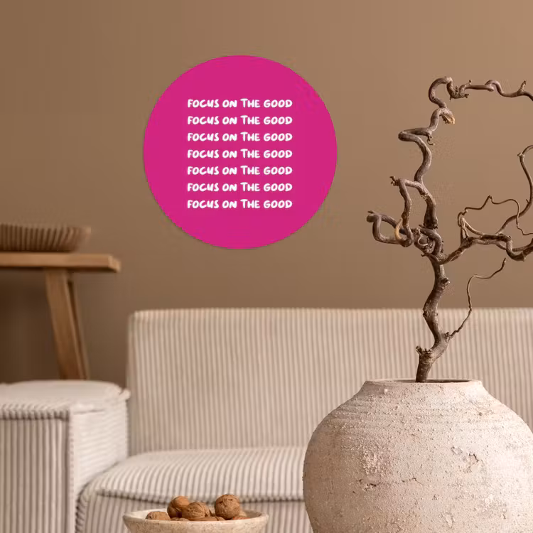 Behangcirkel - Focus on the good - Roze - wit — 2