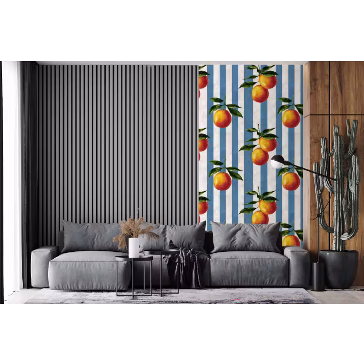Behang - Strepen - Citroen - Blauw — 2