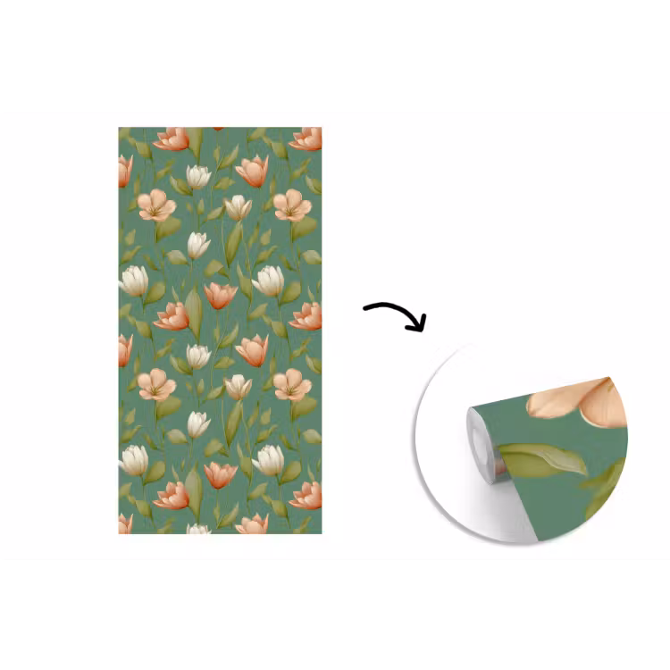 Behang - Tulpen - Botanisch - Groen — 1