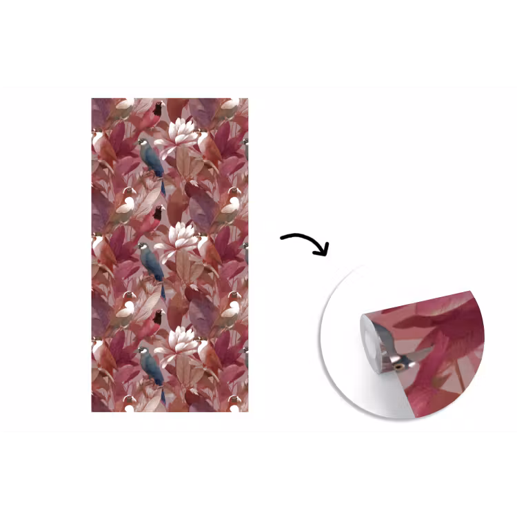 Behang - Vogels - Bladeren - Roze — 1