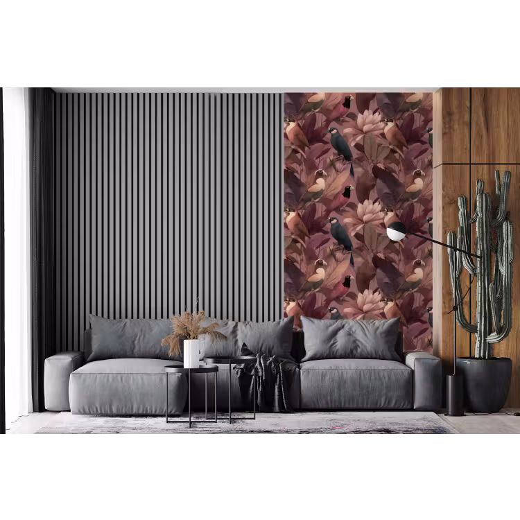 Behang - Vogels - Bladeren - Roze — 2