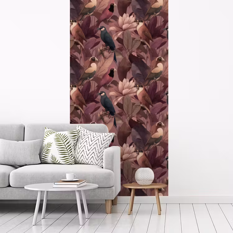 Behang - Vogels - Bladeren - Roze — 3