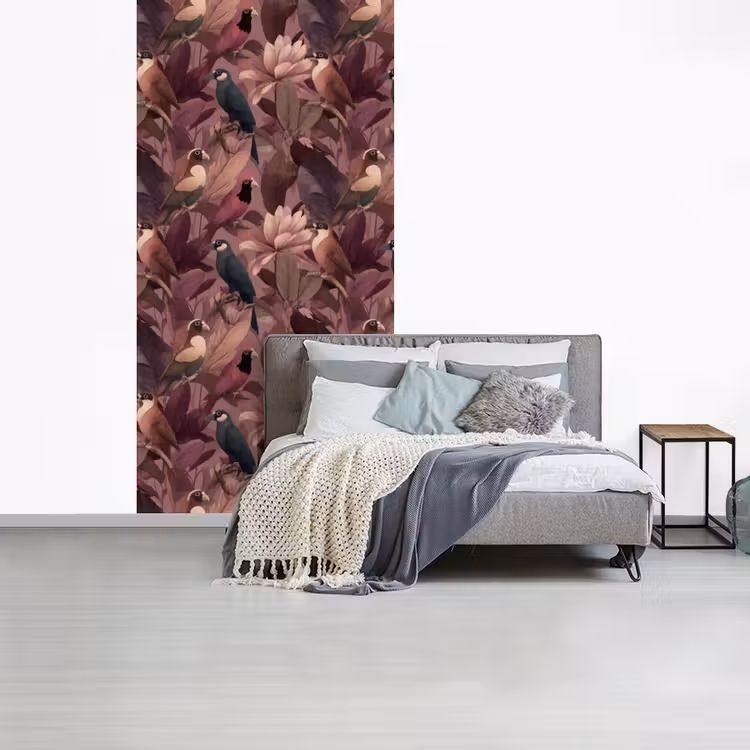 Behang - Vogels - Bladeren - Roze — 4