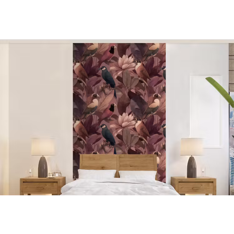 Behang - Vogels - Bladeren - Roze — 5