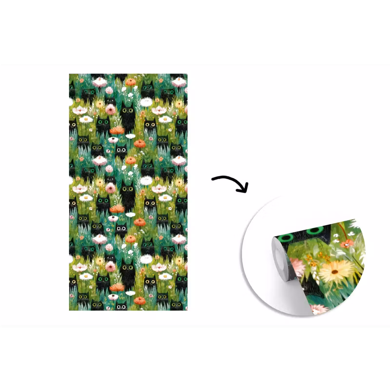 Behang - Katten - Bloemen - Kleurrijk — 1