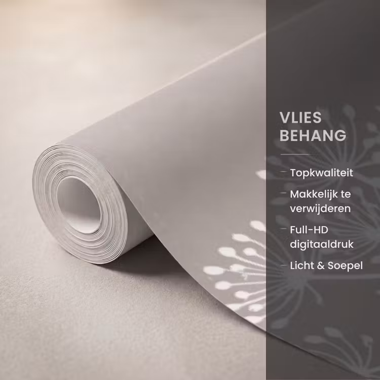 Behang - Grafisch - Fluitenkruid - Taupe — 3