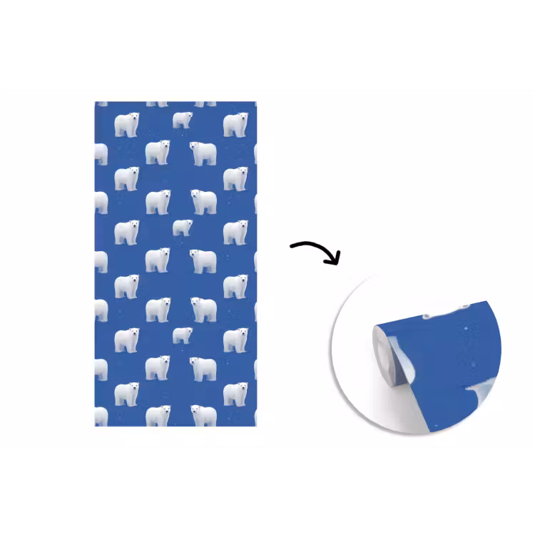 Behang - IJsbeer - Patroon - Blauw — 1