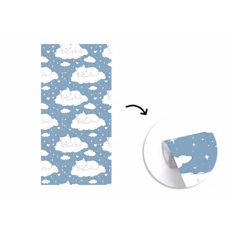 Behang - Kitten - Wolken - Blauw — 1