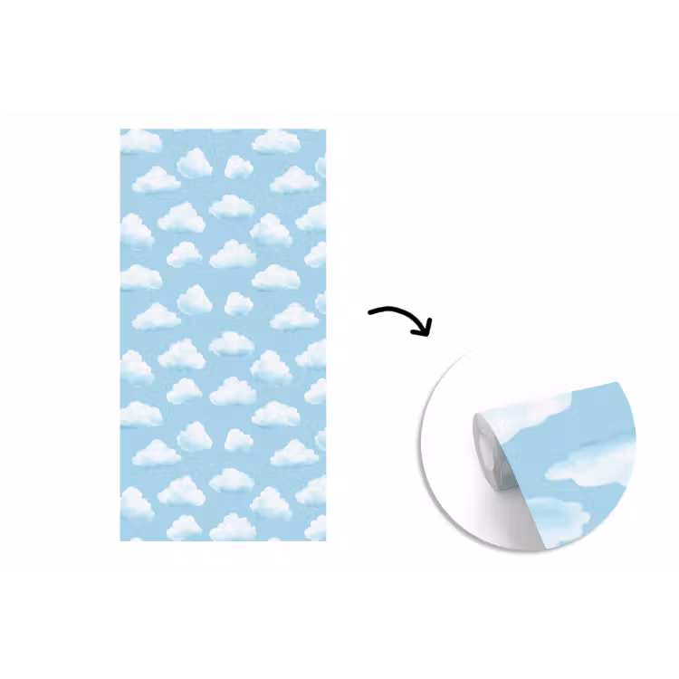 Behang - Wolken - Illustratie - Blauw — 1