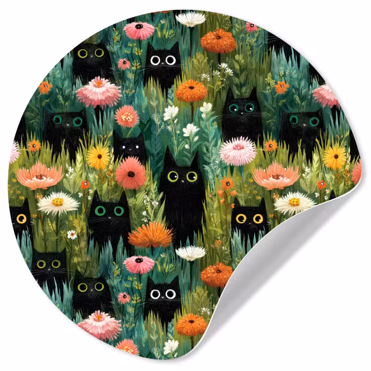 Behangcirkel - Katten - Bloemen - Kleurrijk — 1