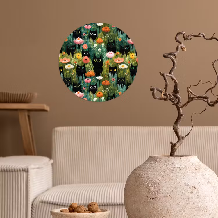 Behangcirkel - Katten - Bloemen - Kleurrijk — 2