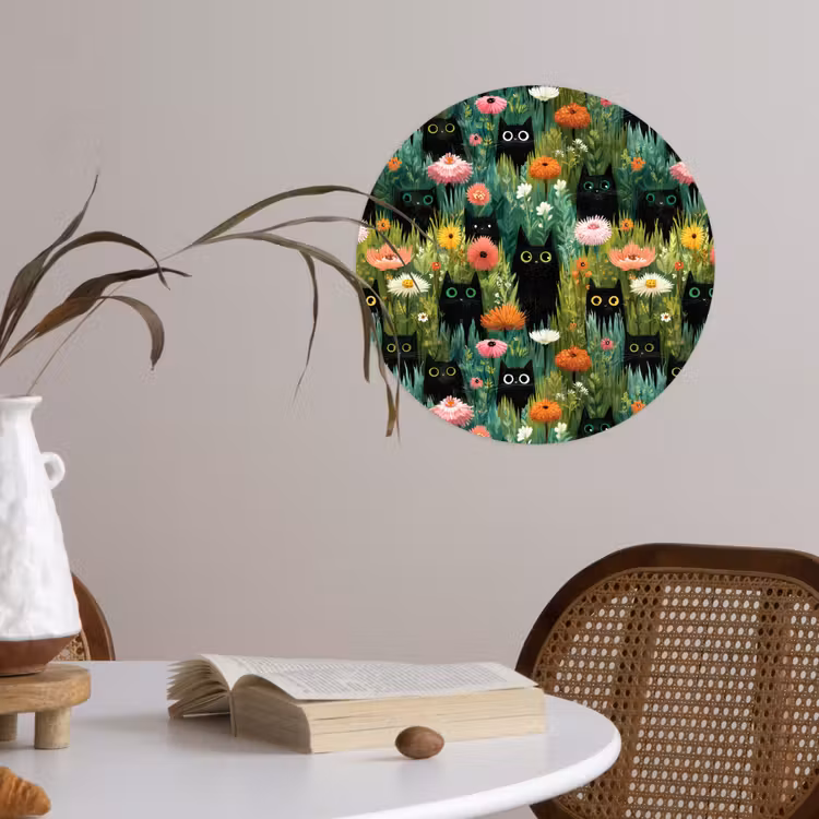 Behangcirkel - Katten - Bloemen - Kleurrijk — 4
