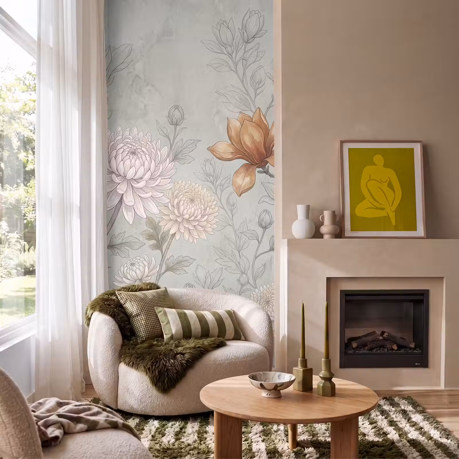 Behang - Illustratie - Bloemen - Groen — 1