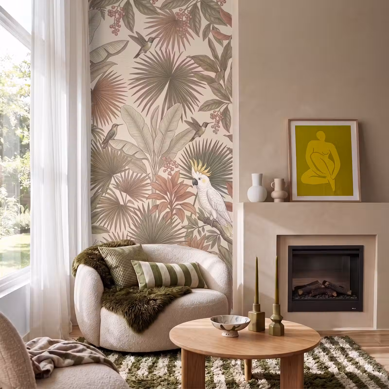 Behang - Tropisch - Vogels - Beige — 1