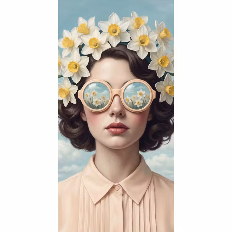 Behang - Vrouw - Narcissen - Geel — 2