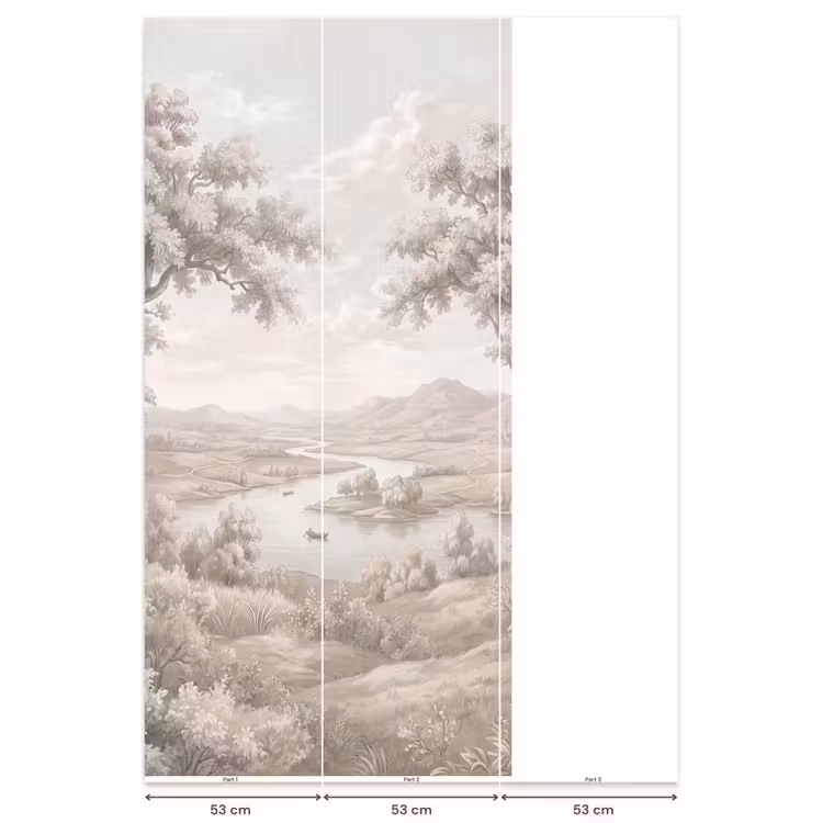 Behang - Rivierlandschap - Bergen - Natuur - Vintage - Beige — 6