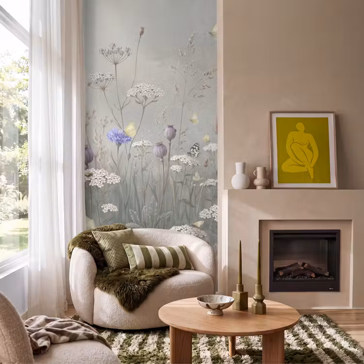 Behang - Vlinders - Wildbloemen - Illustratie - Kleurrijk — 1
