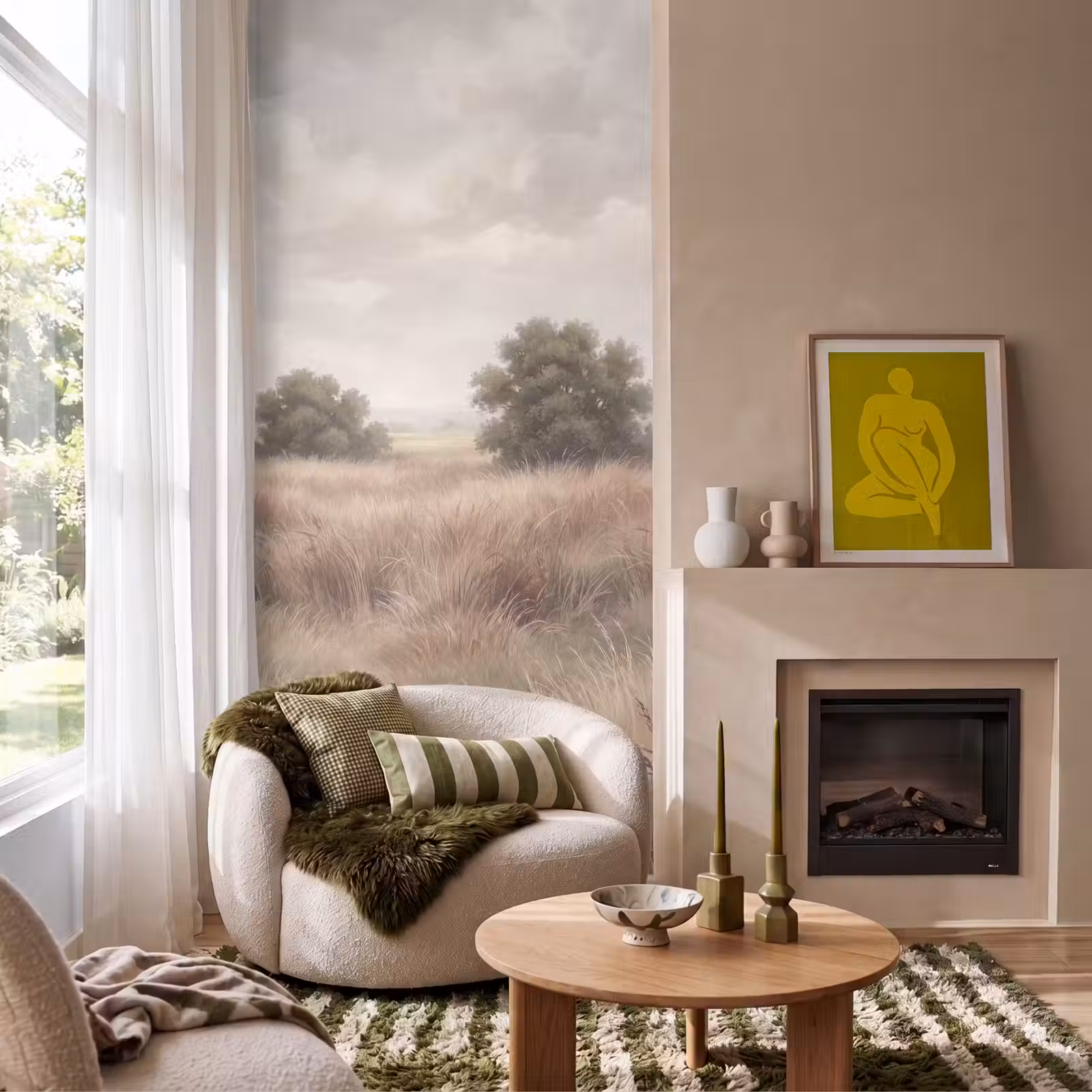 Behang - Landschap - Minimalistisch - Beige — 1