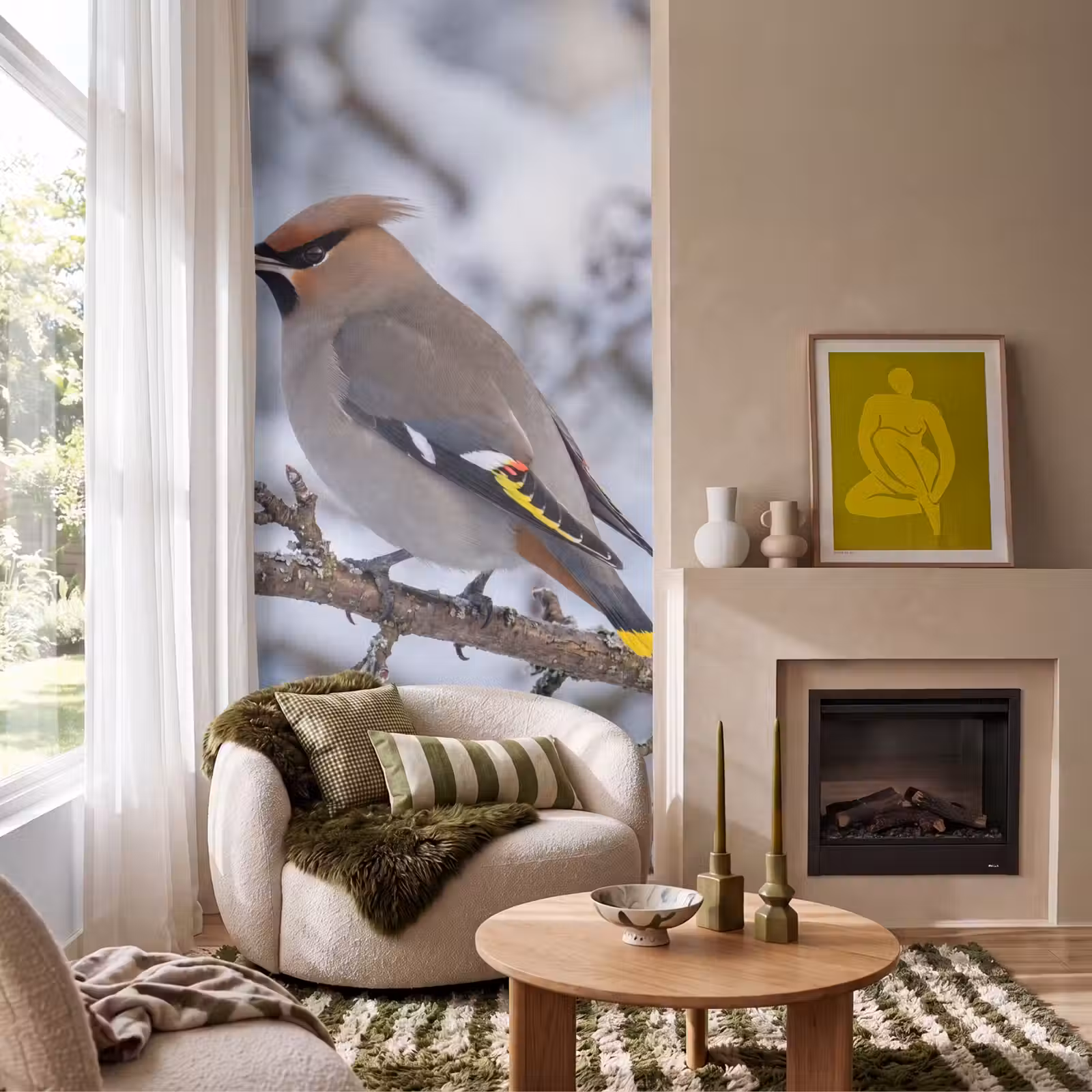 Behang - Pestvogel - Bessen - Winter - Natuur — 1