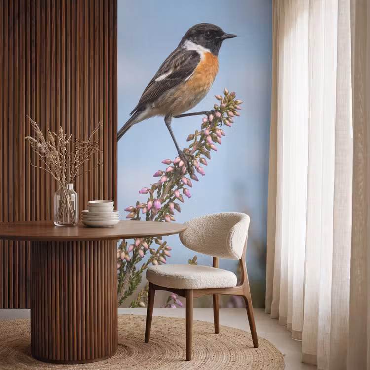 Behang - Roodborsttapuit - Heide - Paars - Natuur - Sfeervol — 4