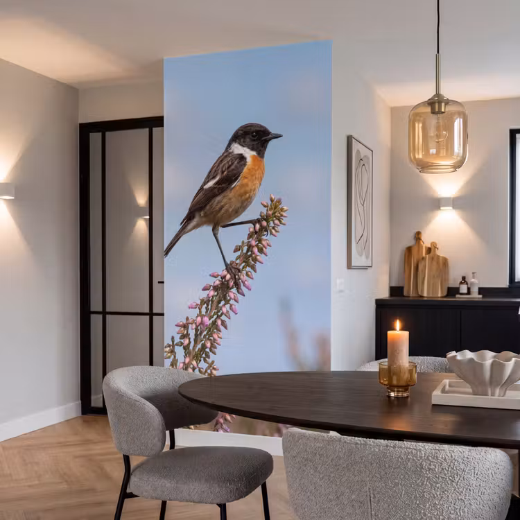 Behang - Roodborsttapuit - Heide - Paars - Natuur - Sfeervol — 5
