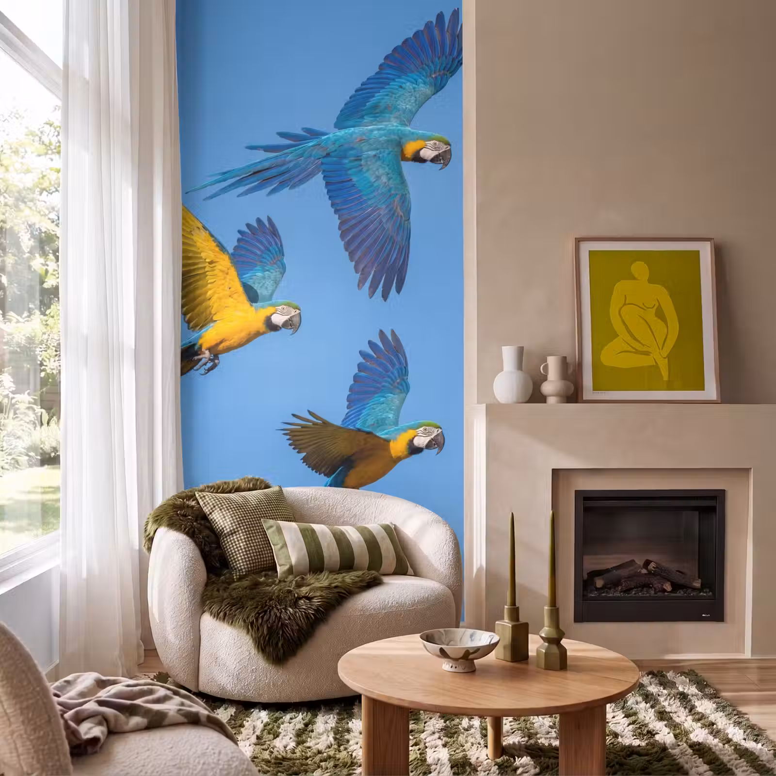 Behang - Papagaai - Vliegen - Blauw - Geel — 1