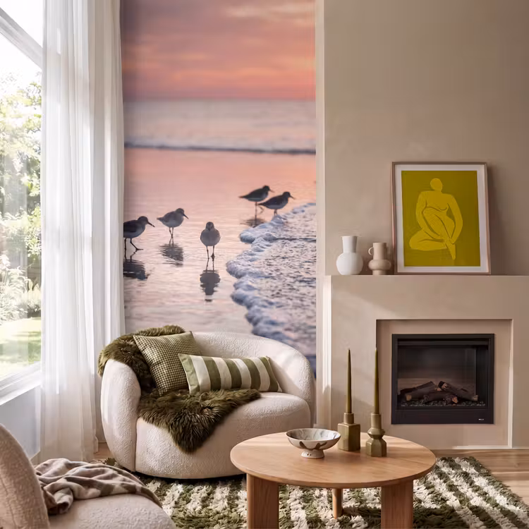 Behang - Meeuwen - Strand - Zee - Roze — 1