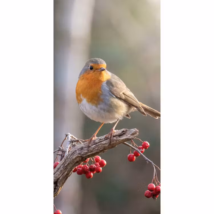 Behang - Roodborst - Tak - Bessen - Natuur — 2