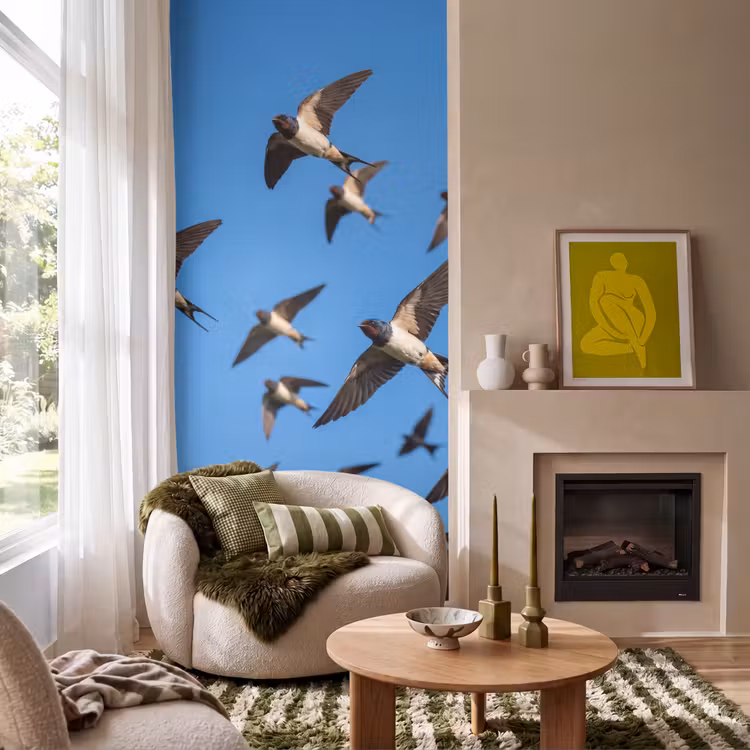 Behang - Zwaluwen - Vliegen - Blauw — 1