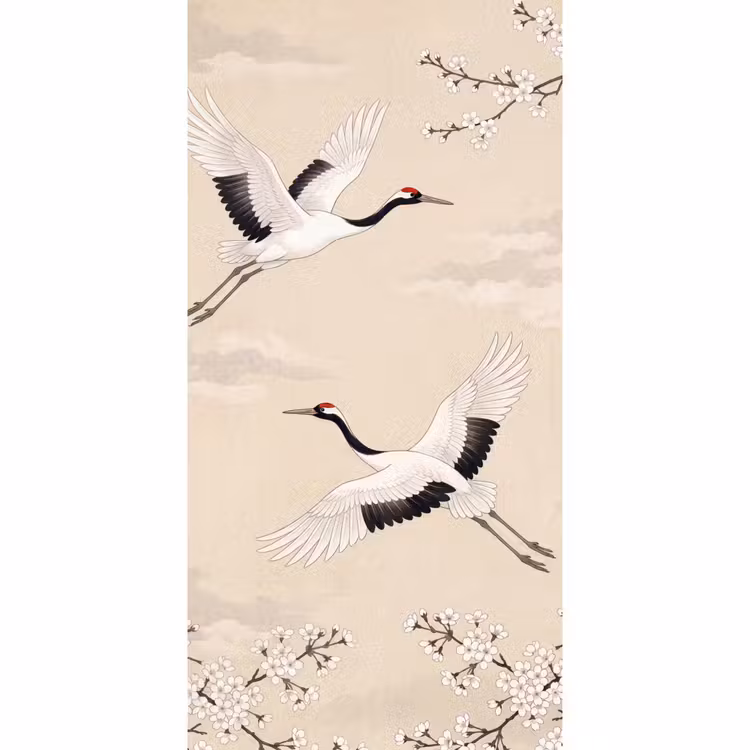 Behang - Kraanvogels - Bloesem - Beige — 2