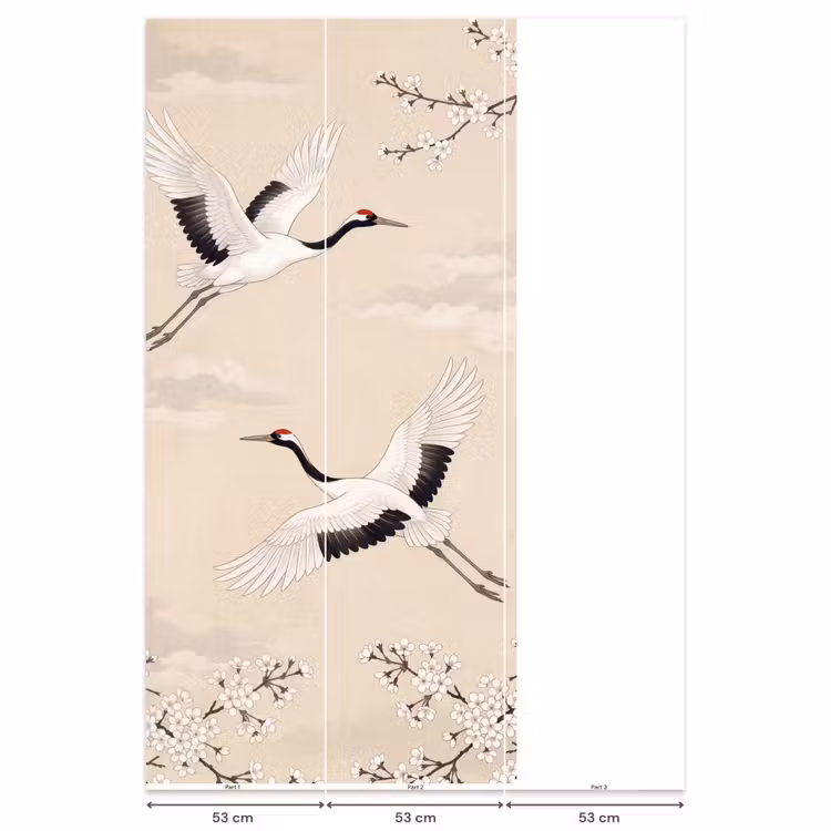 Behang - Kraanvogels - Bloesem - Beige — 6