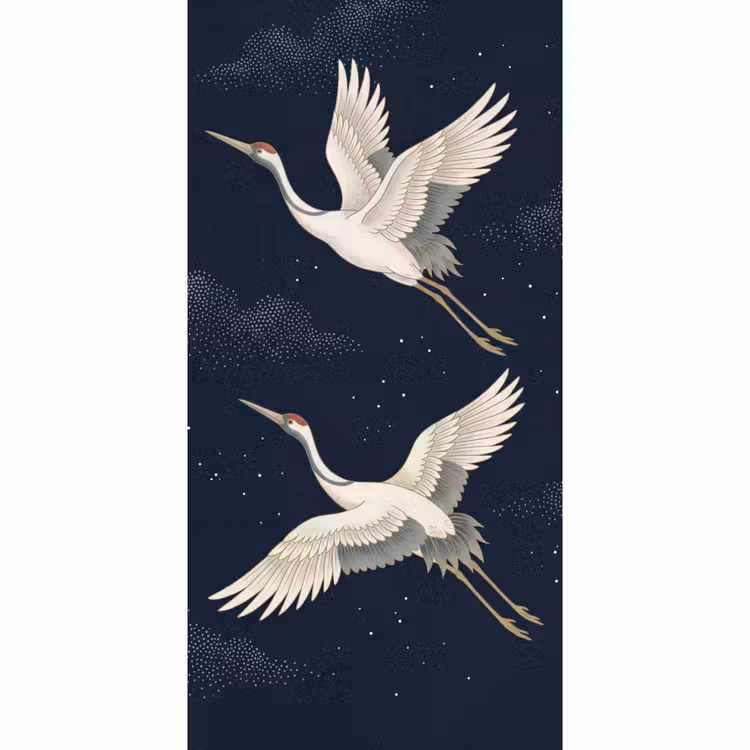 Behang - Kraanvogels - Nachthemel - Blauw — 2