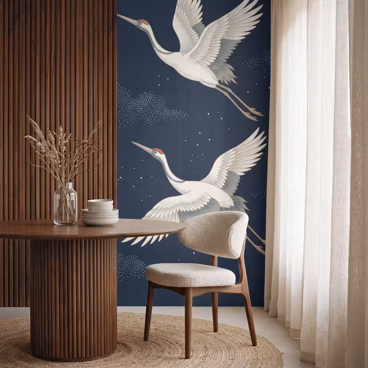 Behang - Kraanvogels - Nachthemel - Blauw — 4