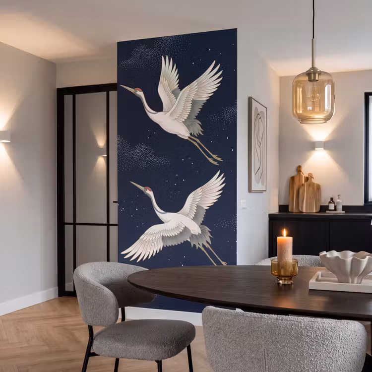 Behang - Kraanvogels - Nachthemel - Blauw — 5