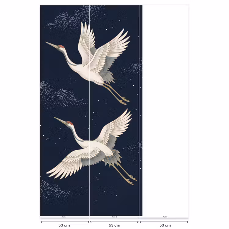 Behang - Kraanvogels - Nachthemel - Blauw — 6