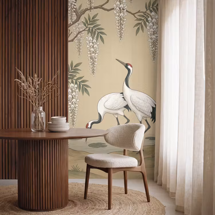 Behang - Kraanvogels - Water - Beige — 4