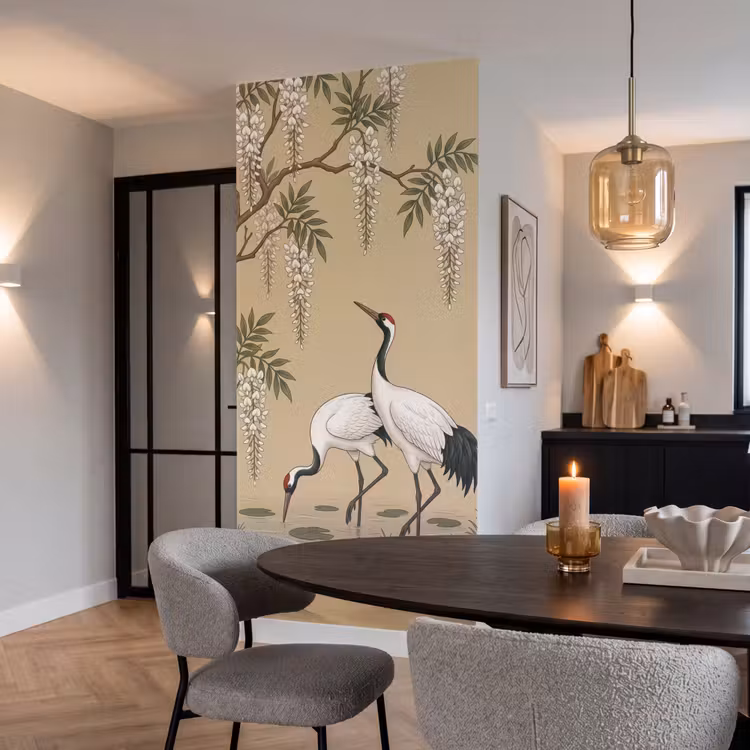 Behang - Kraanvogels - Water - Beige — 5