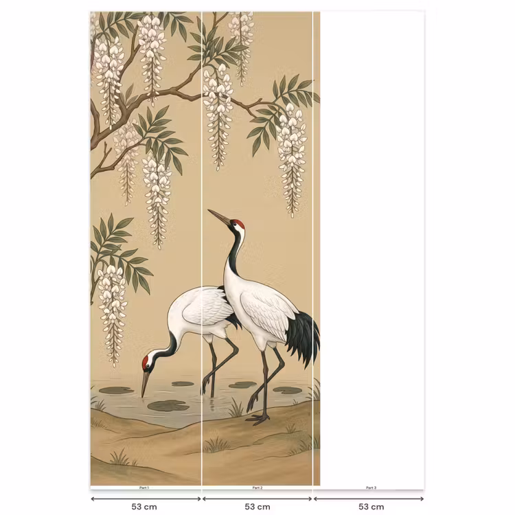 Behang - Kraanvogels - Water - Beige — 6