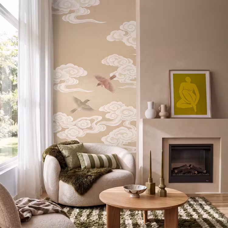 Behang - Vogels - Vliegen - Beige — 1