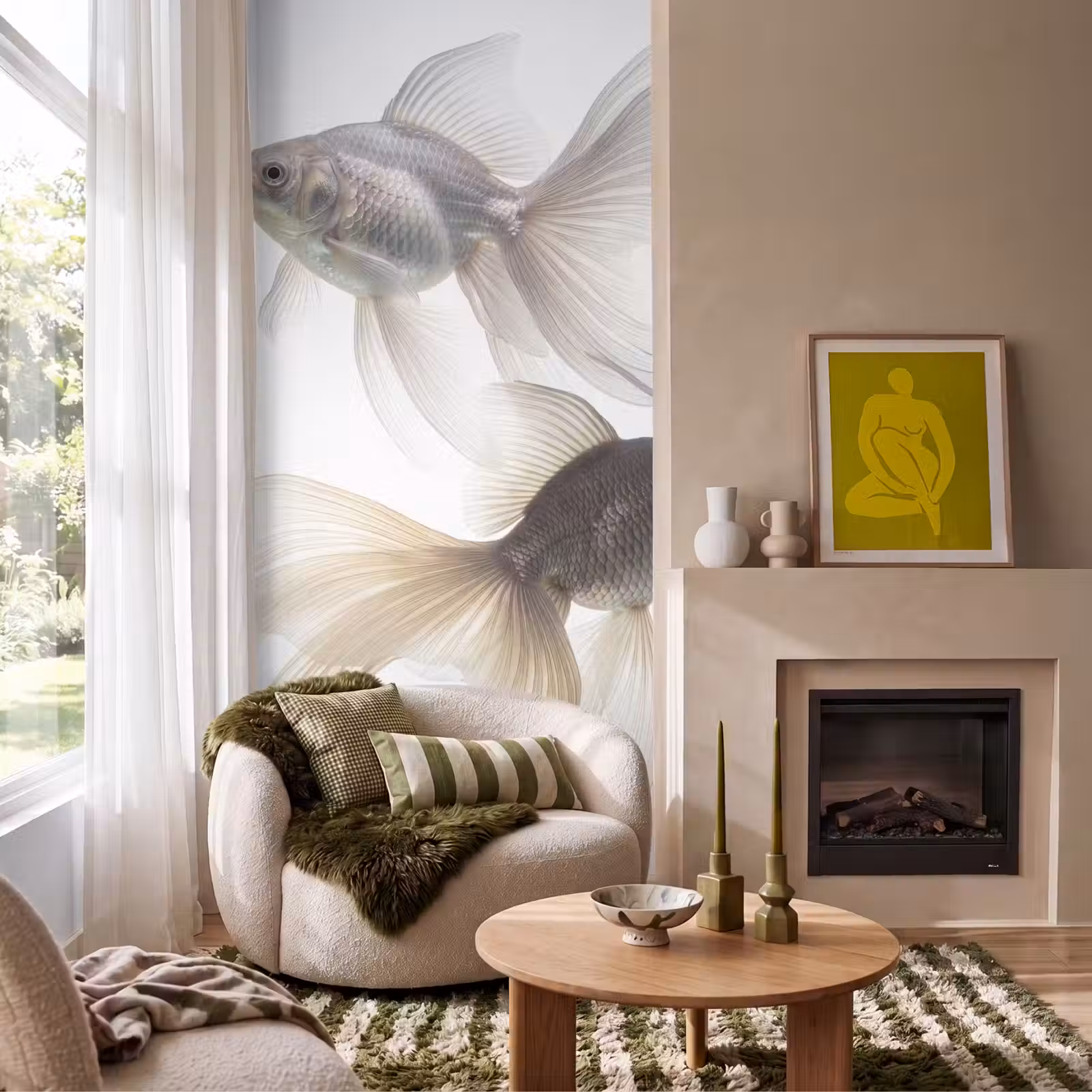 Behang - Goudvissen - Modern - Wit — 1