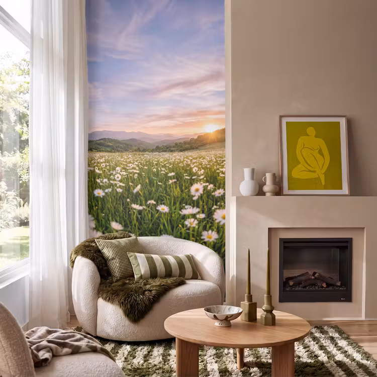 Behang - Madelief - Veld - Heuvels - Groen — 1