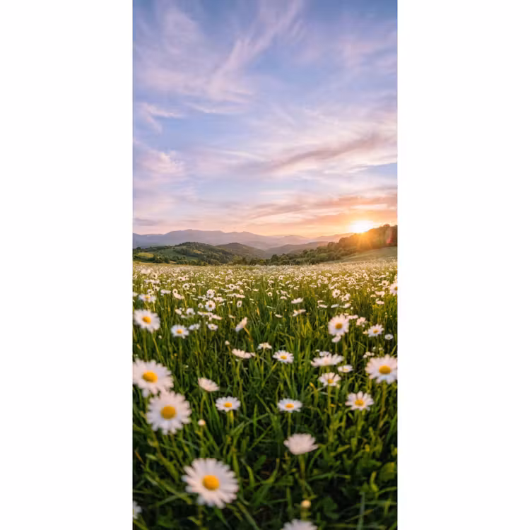 Behang - Madelief - Veld - Heuvels - Groen — 2