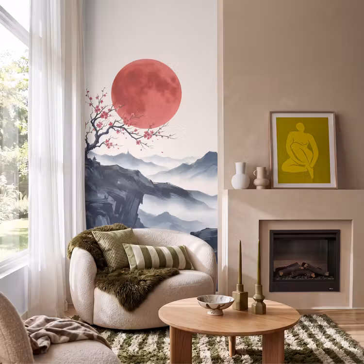 Behang - Kersenbloesem - Oosters - Rood — 1